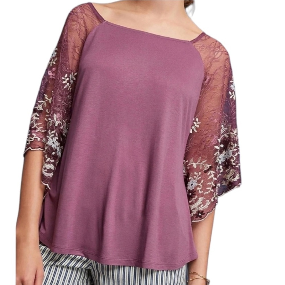 Anthropologie Akemi + Kin Batwing Dolman Lace Sleeves Oversized Top XS Purple
